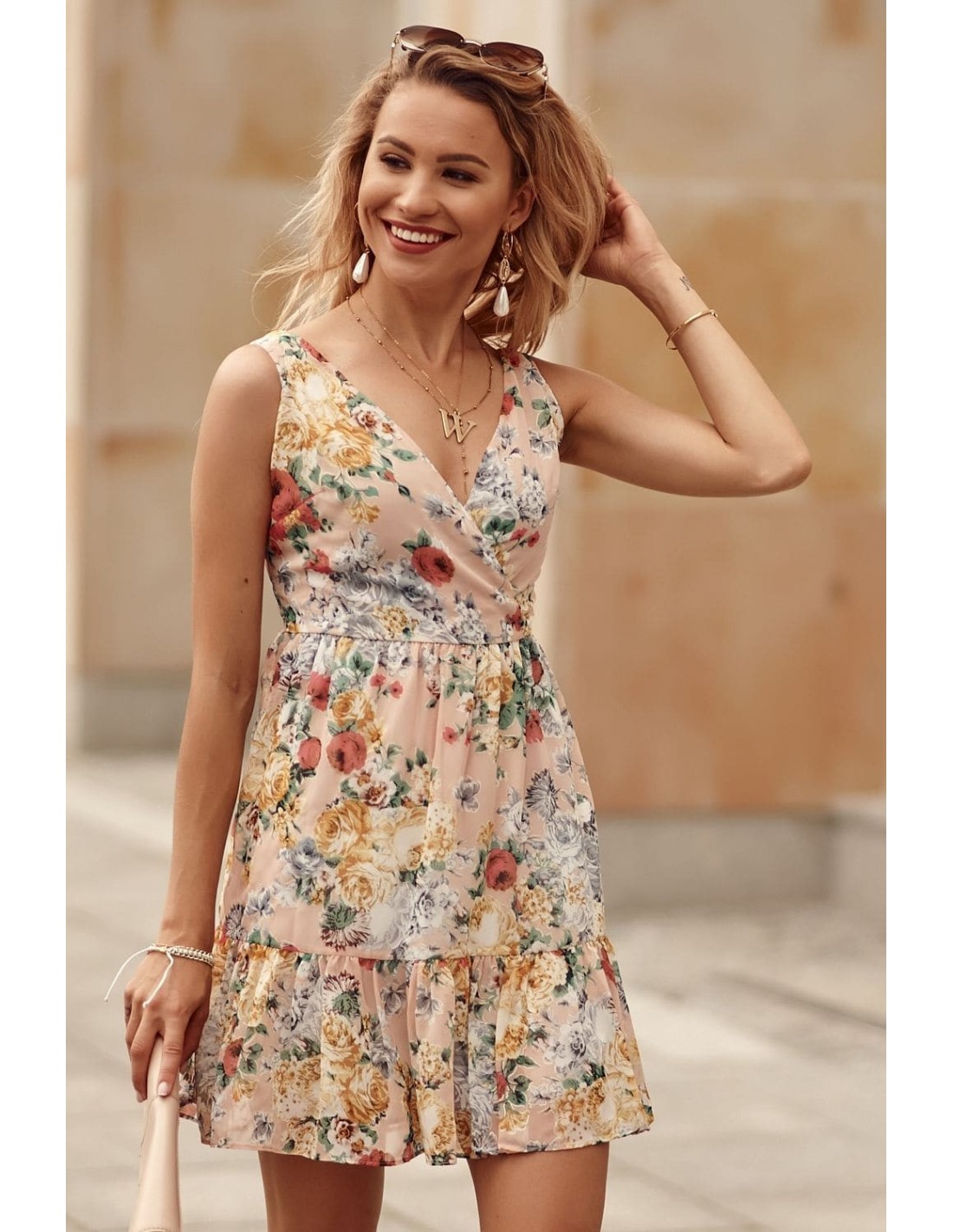 Rochie lejeră pudrată cu cravată pe umeri PR3206 - Magazin online - Boutique